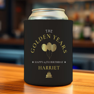 Black & Gold Golden Years 65th Birthday Can Cooler