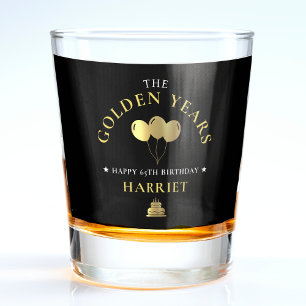 Black & Gold Golden Years 65th Birthday Party Shot Glass