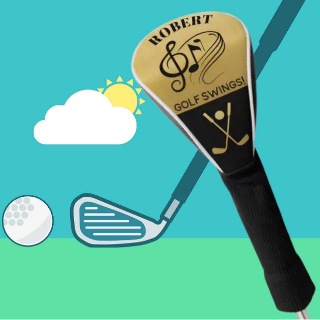 Black & Gold Golf Swings Personalised Head Cover (Creator Uploaded)