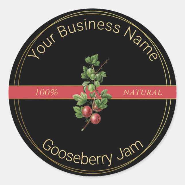 Black & Gold Gooseberry Jam Product Label (Front)