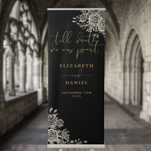 Black Gold Goth Roses Floral Wedding Retractable Banner