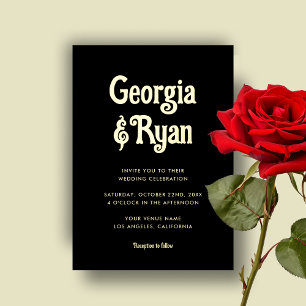 Black & Gold Gothic Halloween Wedding Foil Invite