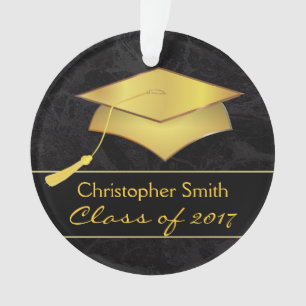 Black Gold Grad Cap - Graduation Photo Gift Ornament