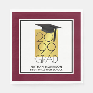 Black & Gold GRAD Editable Maroon Graduation Napkin