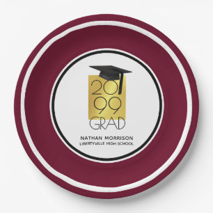 Black & Gold GRAD   Editable Maroon   Graduation Paper Plate