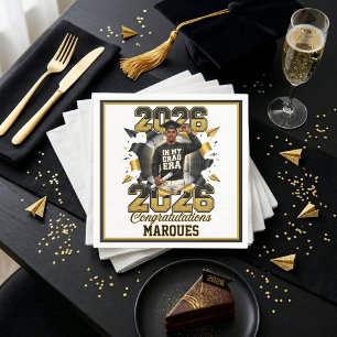 Black & Gold Grad Era 2026 African American Male Napkin