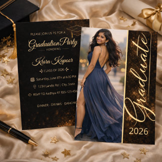 Black Gold Grad Glow Invitation