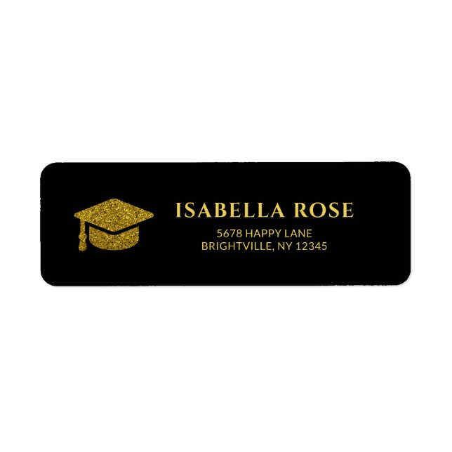 Black Gold Grad Graduation Mail Return Address  (Front)