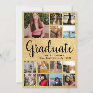 Black & Gold Graduate 14 Photo Collage Graduation Announcement