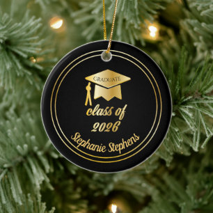 Black Gold Graduate Cap Graduation 2022 Photo  Ceramic Tree Decoration