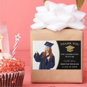 Black Gold Graduate Photo Graduation Thank You Rectangular Sticker
