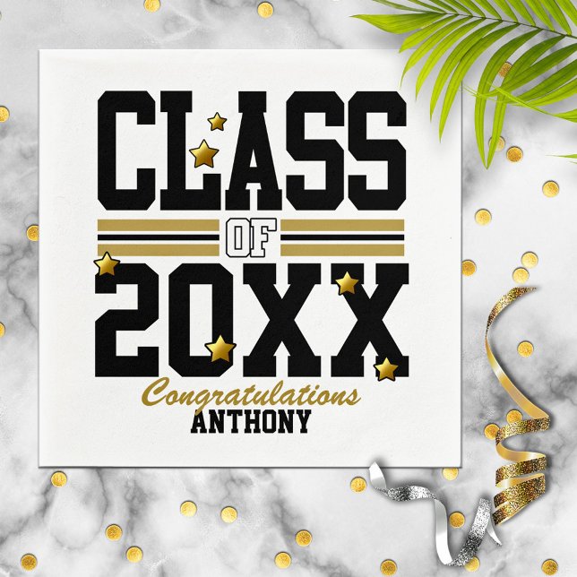 Black|Gold Graduating Class Year Napkin (Creator Uploaded)