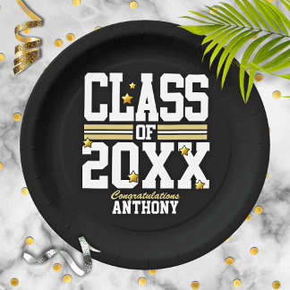 Black|Gold Graduating Class Year Paper Plate