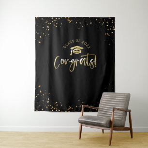 Black Gold Graduation 2024 Photo Booth Tapestry