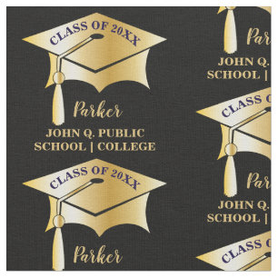 Black   Gold Graduation Cap Name Class Year School Fabric