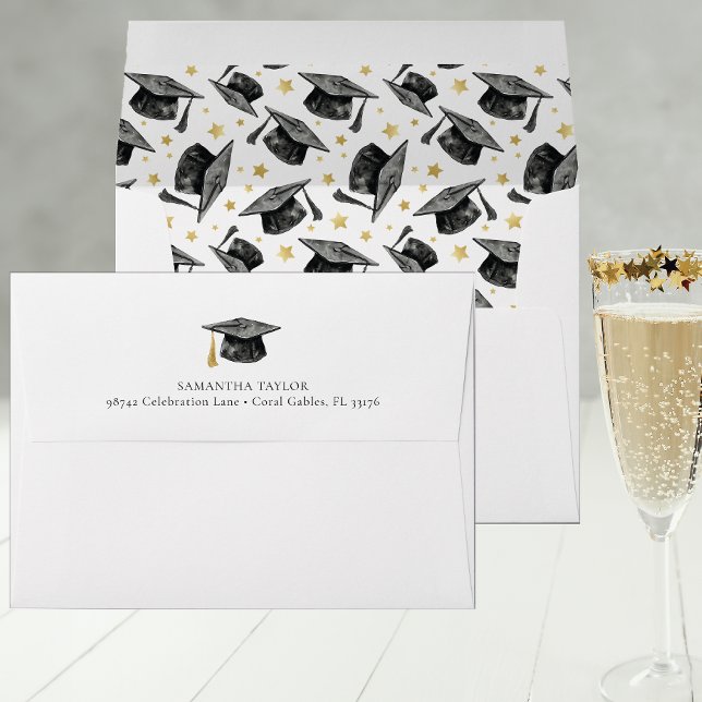 Black Gold Graduation Cap Personalised Envelope (Graduation Envelope)