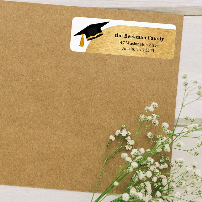 Black Gold Graduation Cap Return Address (Black Gold Graduation Cap Return Address Label)