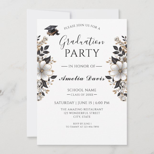 Black & Gold Graduation Celebration Invitation (Front)