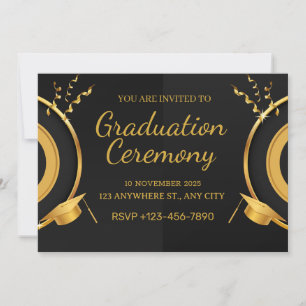 Black & gold graduation ceremony invitation