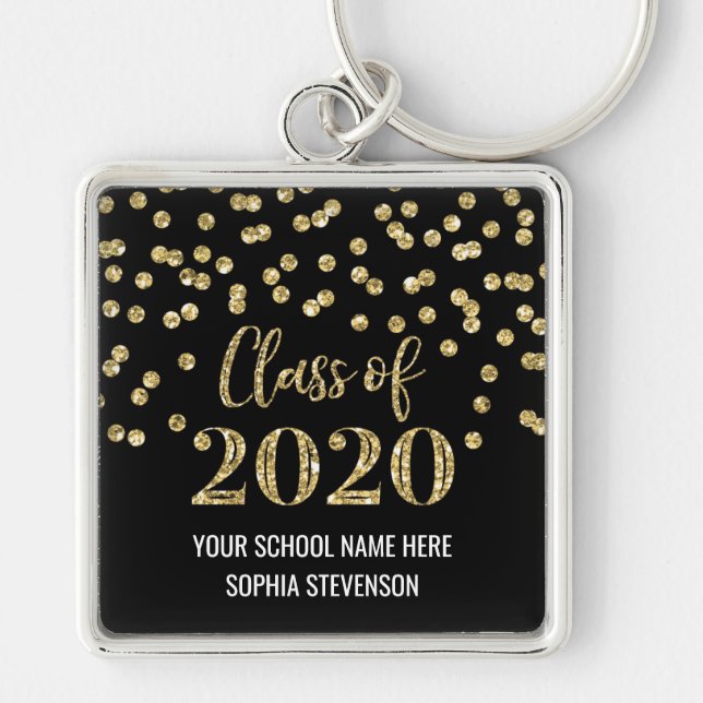 Black Gold Graduation Class of 2020 Confetti Key Ring (Front)