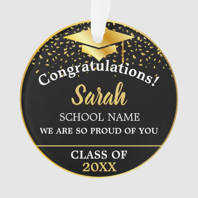 Black & Gold Graduation Custom Class Of 2025 Ornament (Front)