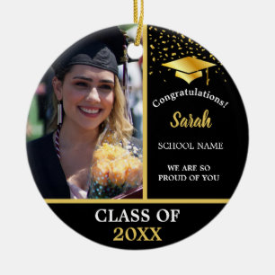 Black & Gold Graduation Custom Photo Class Of 2021 Ceramic Tree Decoration
