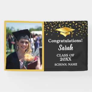 Black & Gold Graduation Custom Photo Class Of 2024 Banner