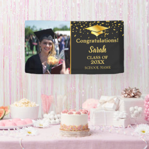 Black & Gold Graduation Custom Photo Class Of 2024 Banner