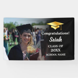 Black   Gold Graduation Custom Photo Class Of 2025 Banner