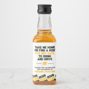 Black & Gold Graduation Don't Drink & Drive Mini Liquor Bottle Label
