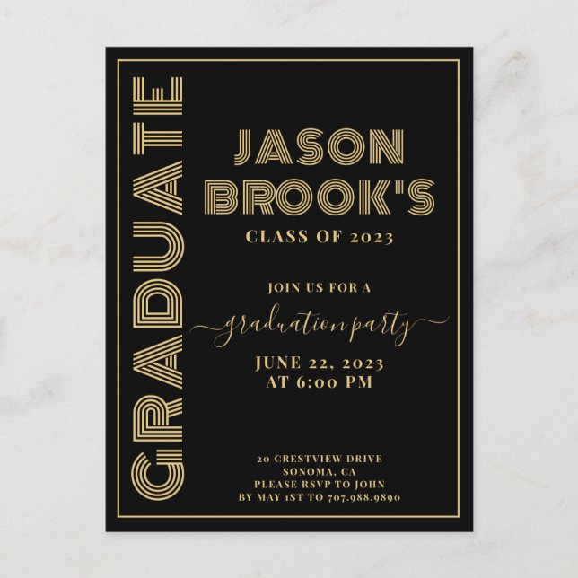 Black Gold Graduation Invitations (Front)