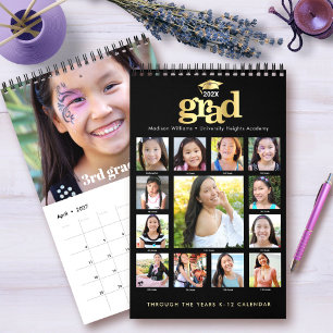 Black Gold Graduation K–12 Photo Collage 15 Month Calendar