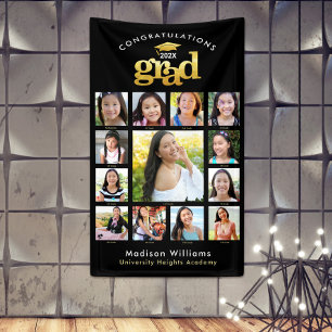 Black Gold Graduation K–12 Photo Collage Modern Banner