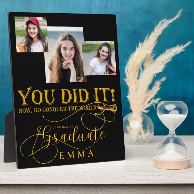 Black Gold Graduation Multi Photo Keepsake Gift Plaque (Side)