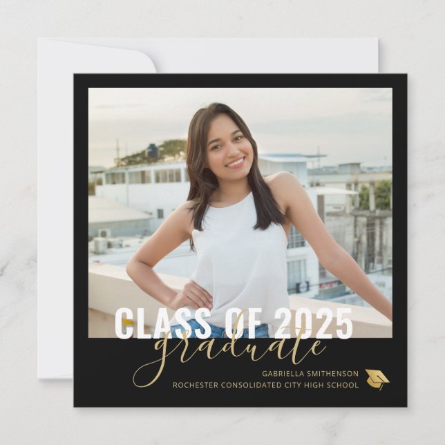 Black Gold Graduation Open House Square  Announcem Announcement (Front)