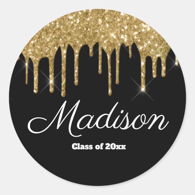 Black & Gold Graduation Party Favour Class of 2025 Classic Round Sticker (Front)