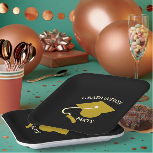 Black Gold Graduation Party Paper Plates