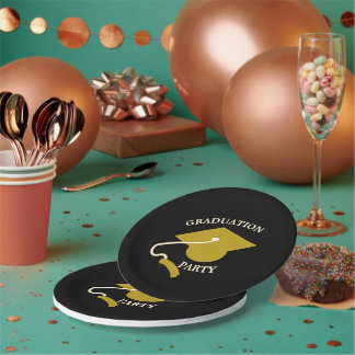 Black Gold Graduation Party Paper Plates