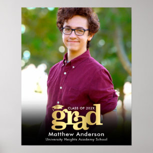 Black Gold Graduation Photo Bold Typography Modern Poster