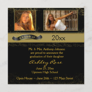Black Gold Graduation Photo Card
