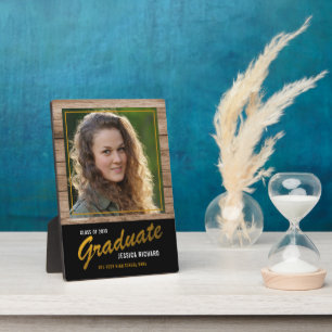 Black Gold Graduation Photo Keepsake Brown Wood Plaque