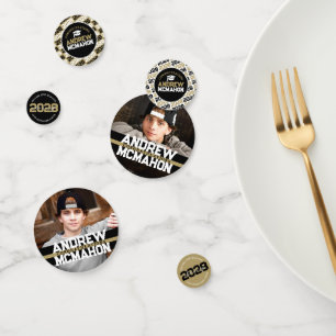 Black & Gold Graduation Photo Personalised Party Confetti