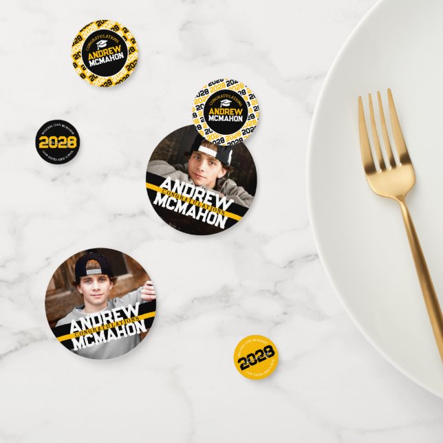 Black & Gold Graduation Photo Personalised Party Confetti (Group)