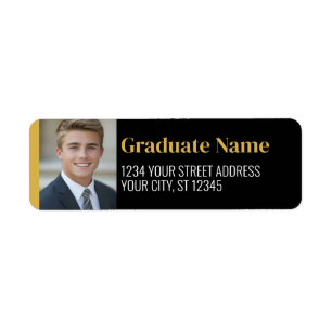 Black Gold Graduation Photo Return Address