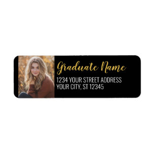 Black Gold Graduation Photo Return Address