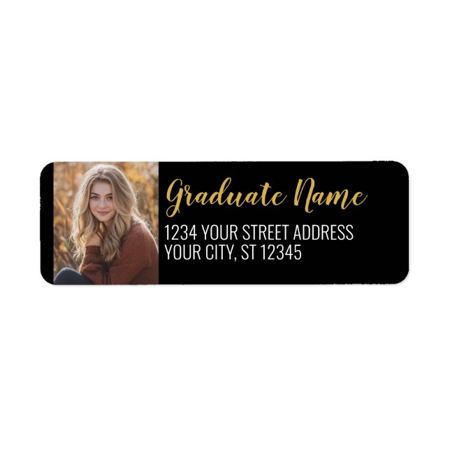 Black Gold Graduation Photo Return Address (Front)