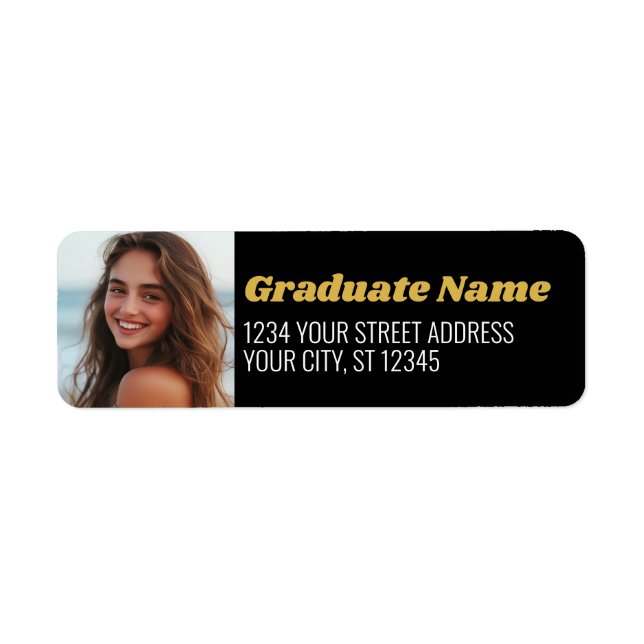 Black Gold Graduation Photo Return Address (Front)