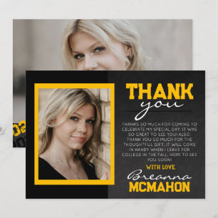 Black & Gold Graduation Photo Thank You Card