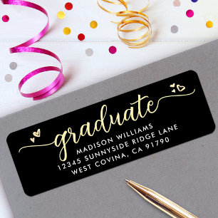 Black Gold Graduation Script Hearts Modern Address