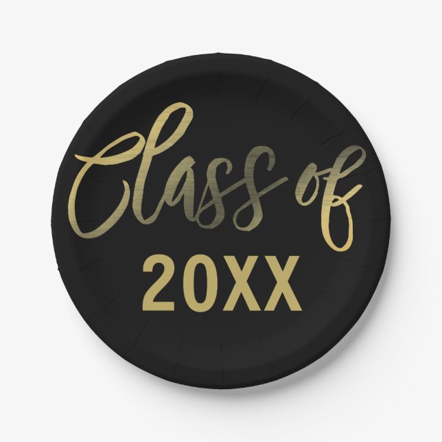 Black Gold Graduation Year Party Paper Plate (Front)